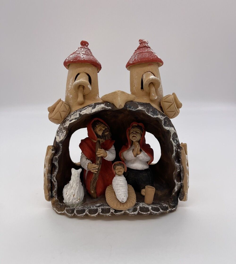 PERU Nativity Scene Handmade Art Christmas Holy Family Adobe Home Crèche Gift